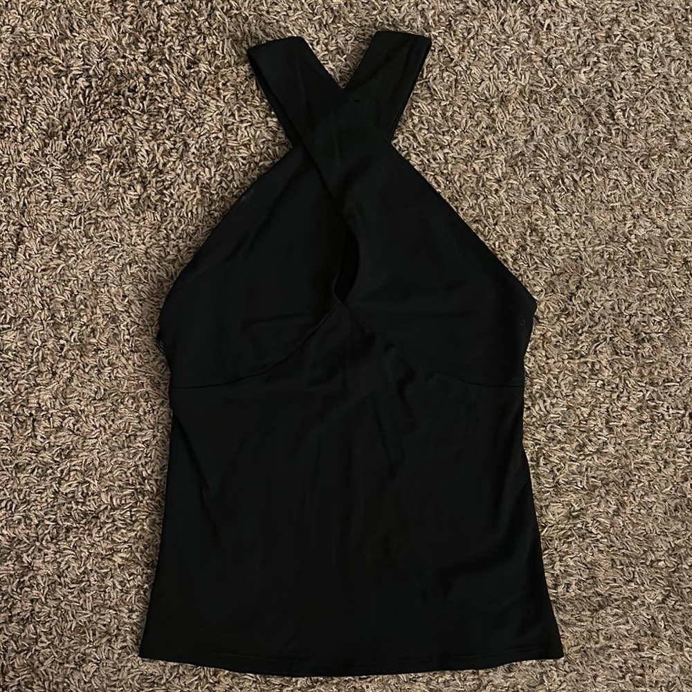 Black Fitted Tank Top with Halter Neckline